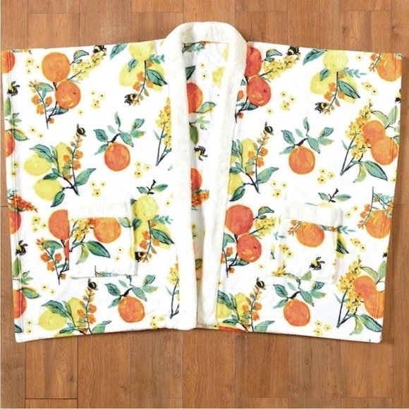 Bee Wrap Lemon Orange Citrus Robe House Coat Robe Plush Deep Pockets NEW in Box - Picture 3 of 6